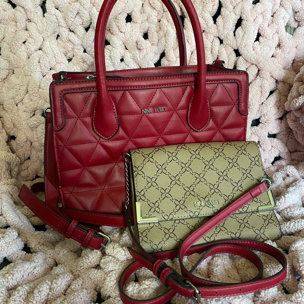 Nine West Red Quilted Handbag and sling set